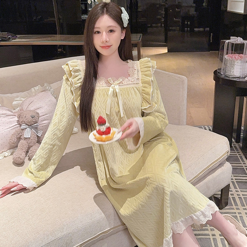 公主风睡裙女秋冬季海岛绒保暖加大码200斤睡衣孕妇珊瑚绒连衣裙