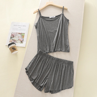 凉感家居服套装 莫代尔吊带性感睡衣女夏季 背心短裤 200斤薄款 大码