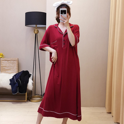 莫代尔睡裙女春夏短袖过膝mm200