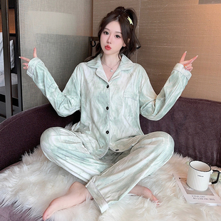睡衣女春秋冬季 ins日系甜美简约家居服薄 德绒加大码 200斤休闲开衫