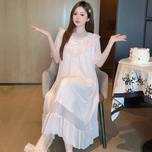 甜美网纱睡裙带胸垫夏季 家居服 薄款 宫廷风纯欲性感蕾丝睡衣裙大码