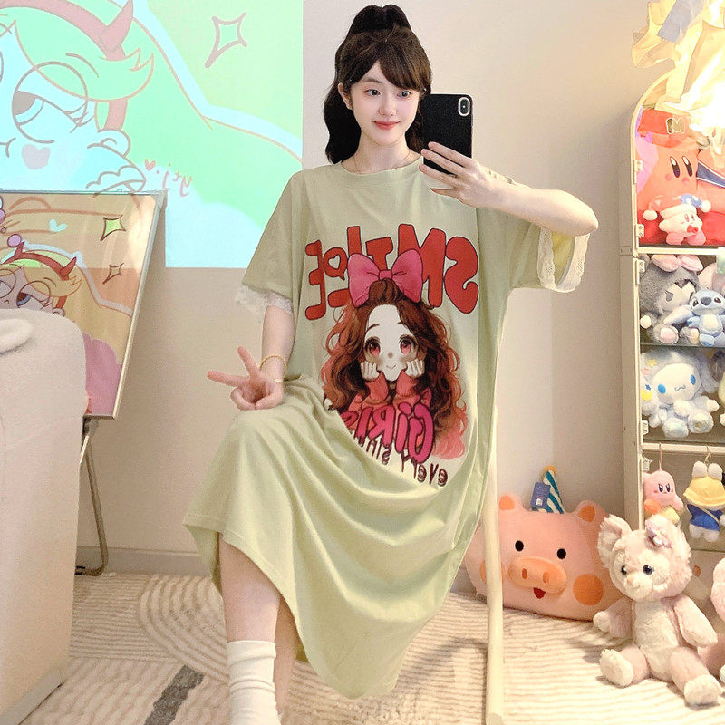 胖mm特大号睡衣女夏300斤纯棉睡裙长款卡通T恤裙大码200斤连衣裙