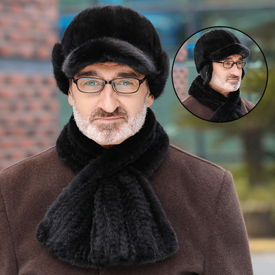 水貂鸭舌帽户外休闲保暖护耳帽男