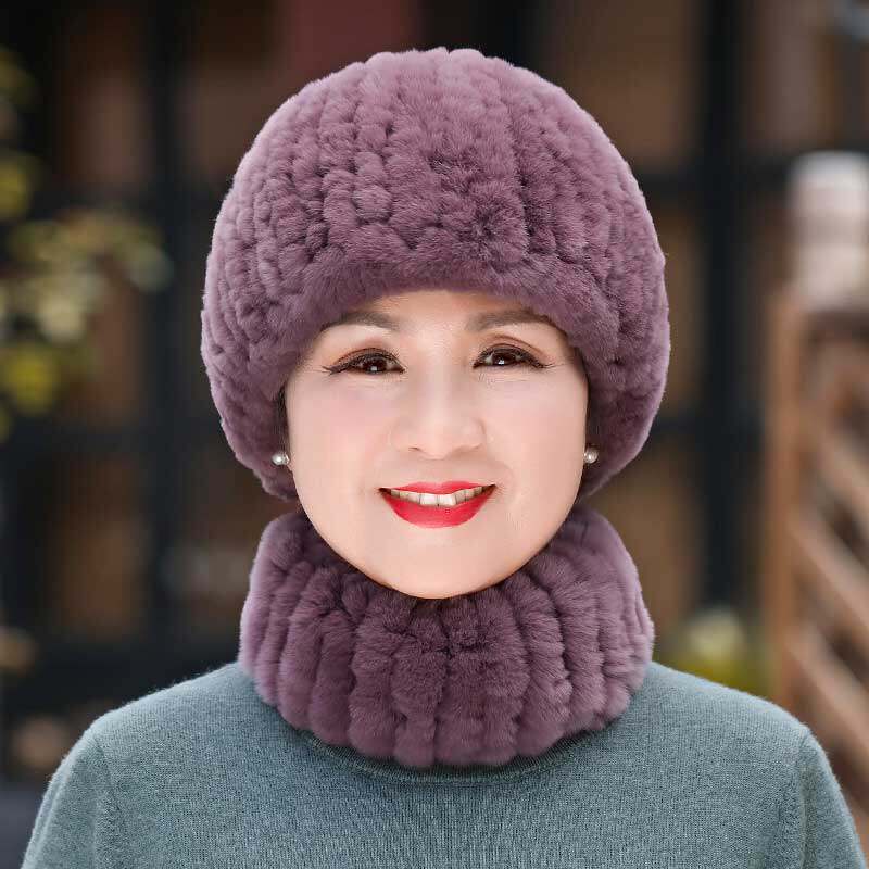 獭兔毛皮草帽子女冬天中老年奶奶帽弹力妈妈帽子保暖老人帽秋冬季