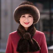 皮草帽子女冬天中老年人水貂毛老太太貂皮帽狐狸毛妈妈帽围巾新款