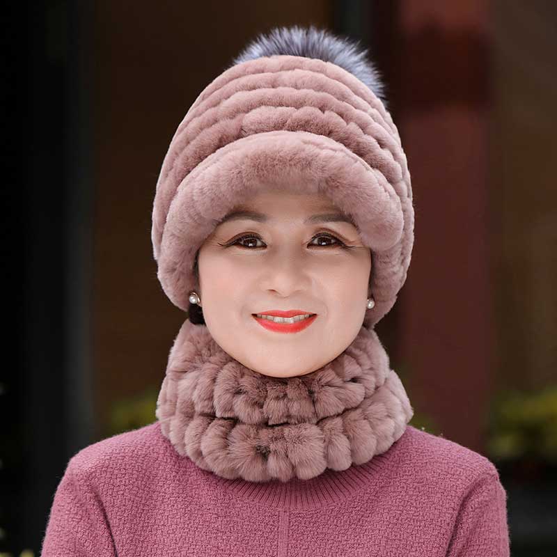 帽子女冬天编织獭兔毛鸭舌帽中老年人保暖皮草帽子加厚妈妈奶奶帽