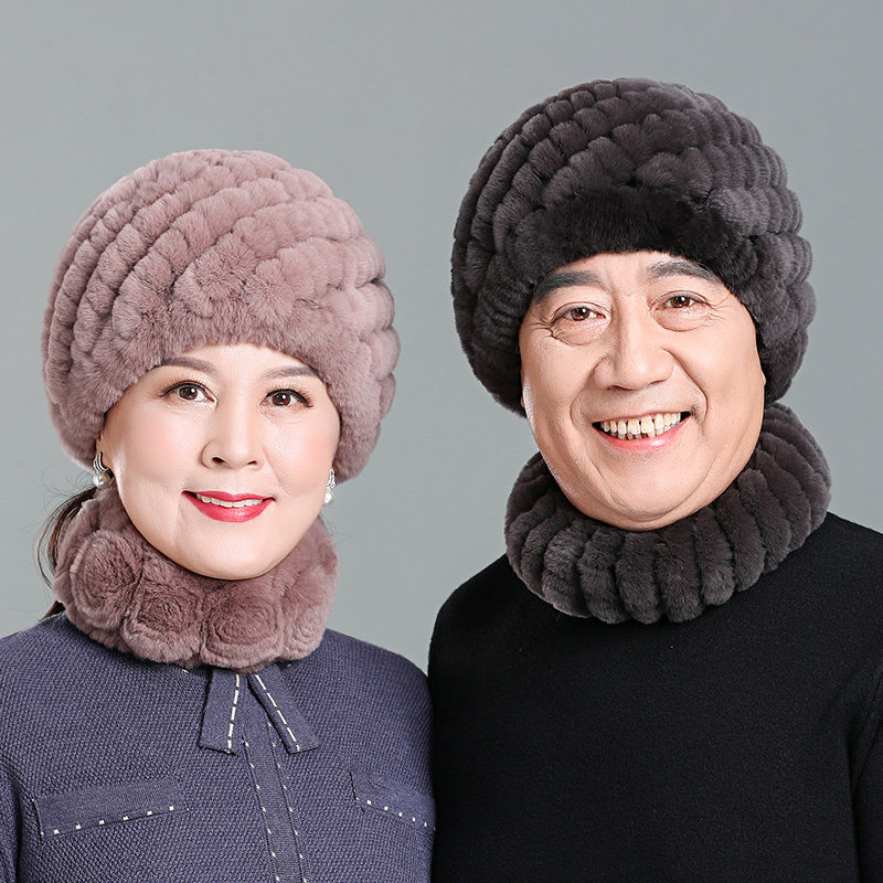 中老年皮草帽子男女冬季加厚保暖獭兔毛爸爸帽妈妈包头帽爷爷奶奶