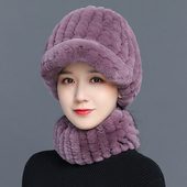 獭兔毛帽子女冬天鸭舌帽加厚保暖皮草帽子秋冬季 妈妈中老年帽韩版