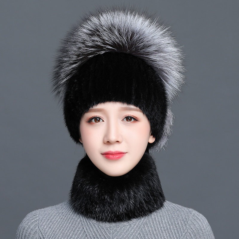 水貂毛帽子女士秋冬季保暖狐狸毛皮草帽子加厚韩版貂皮女帽子冬天