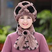 老人帽子女冬天新款 保暖獭兔毛妈妈帽子拼色中老年皮草帽子新款 冬