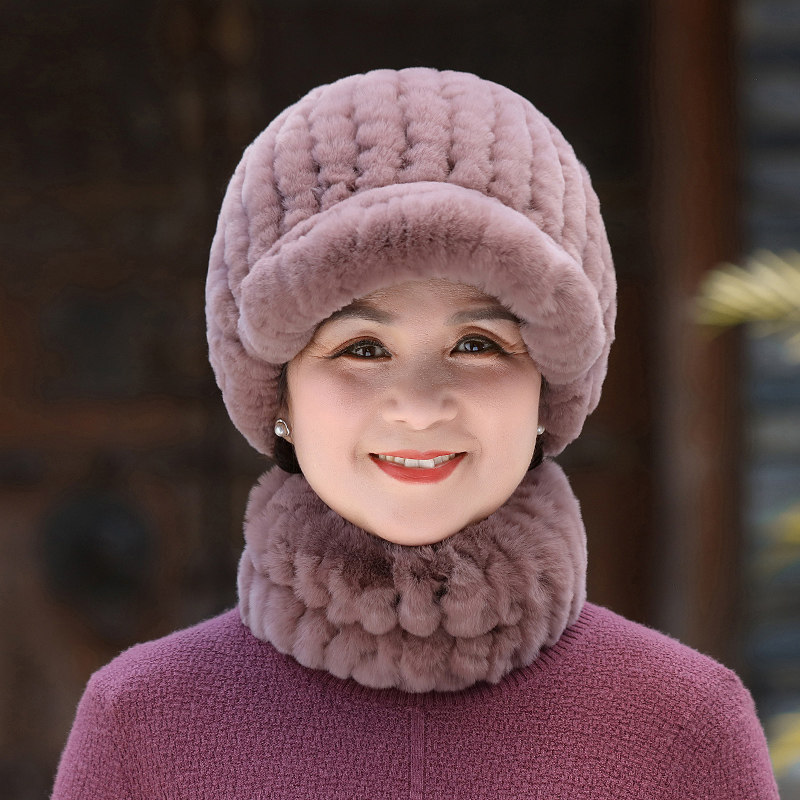 冬天中老年獭兔毛奶奶皮草帽子