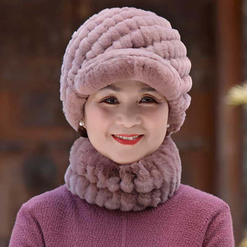 中老年帽子女冬季加厚保暖獭兔毛皮草帽子编织老人奶奶鸭舌帽冬天