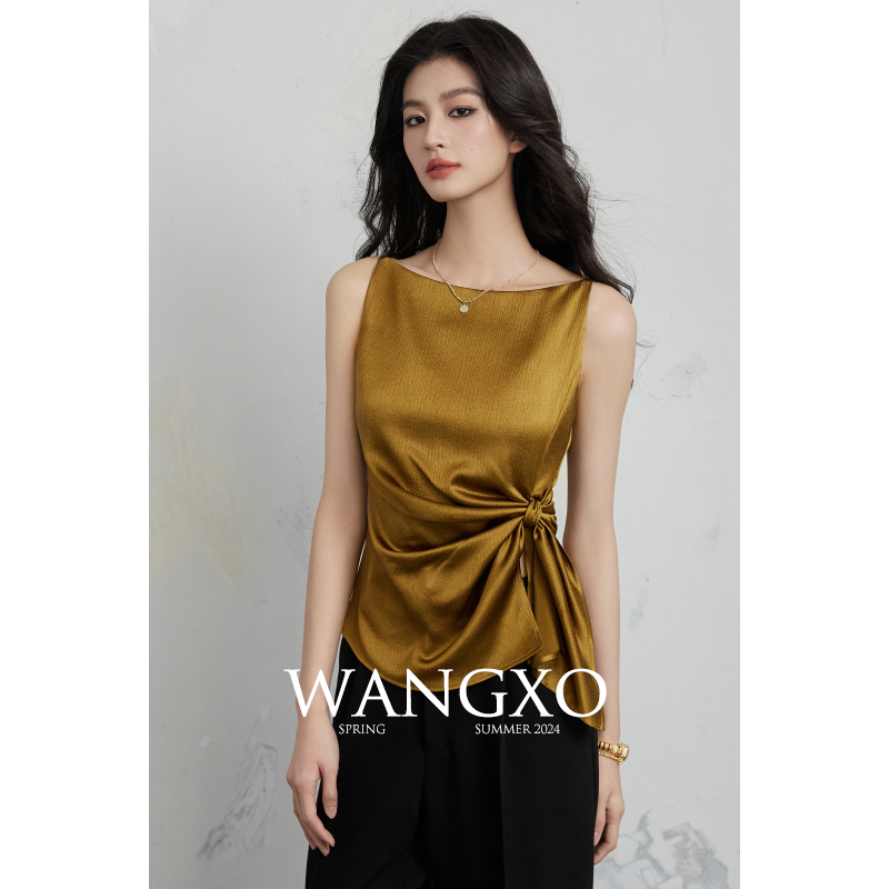 WANGXO｜重工提花织面｜立体抽条缎面肌理｜扭结缎面无袖背心上衣 女装/女士精品 背心吊带 原图主图