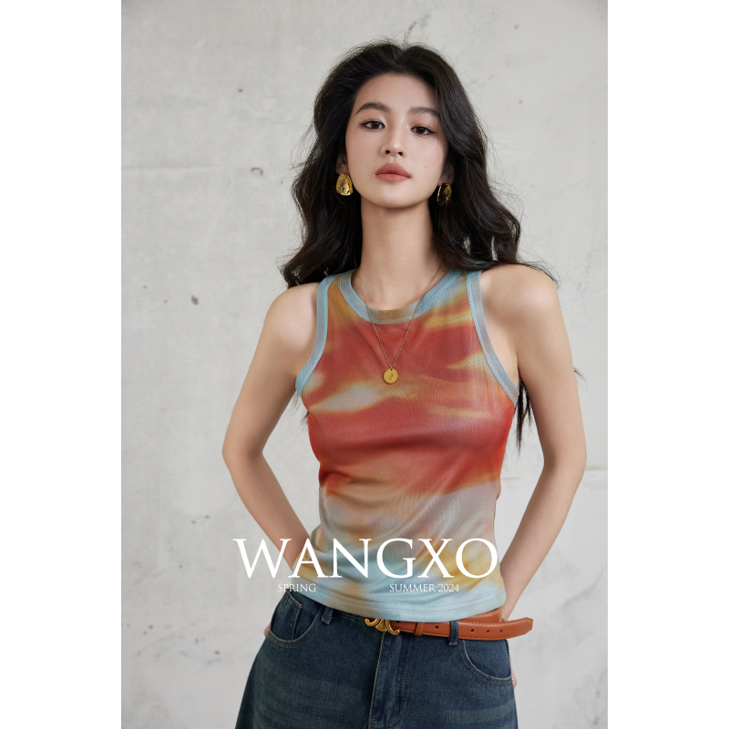 WANGXO|重工弹力纱|触感柔若无物|定制双面油画晕染印花紧身背心 女装/女士精品 背心吊带 原图主图