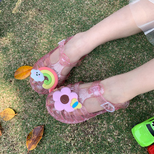 2025女童塑料凉鞋可下水夏季女孩水晶鞋包头宝宝沙滩鞋镂空洞洞鞋