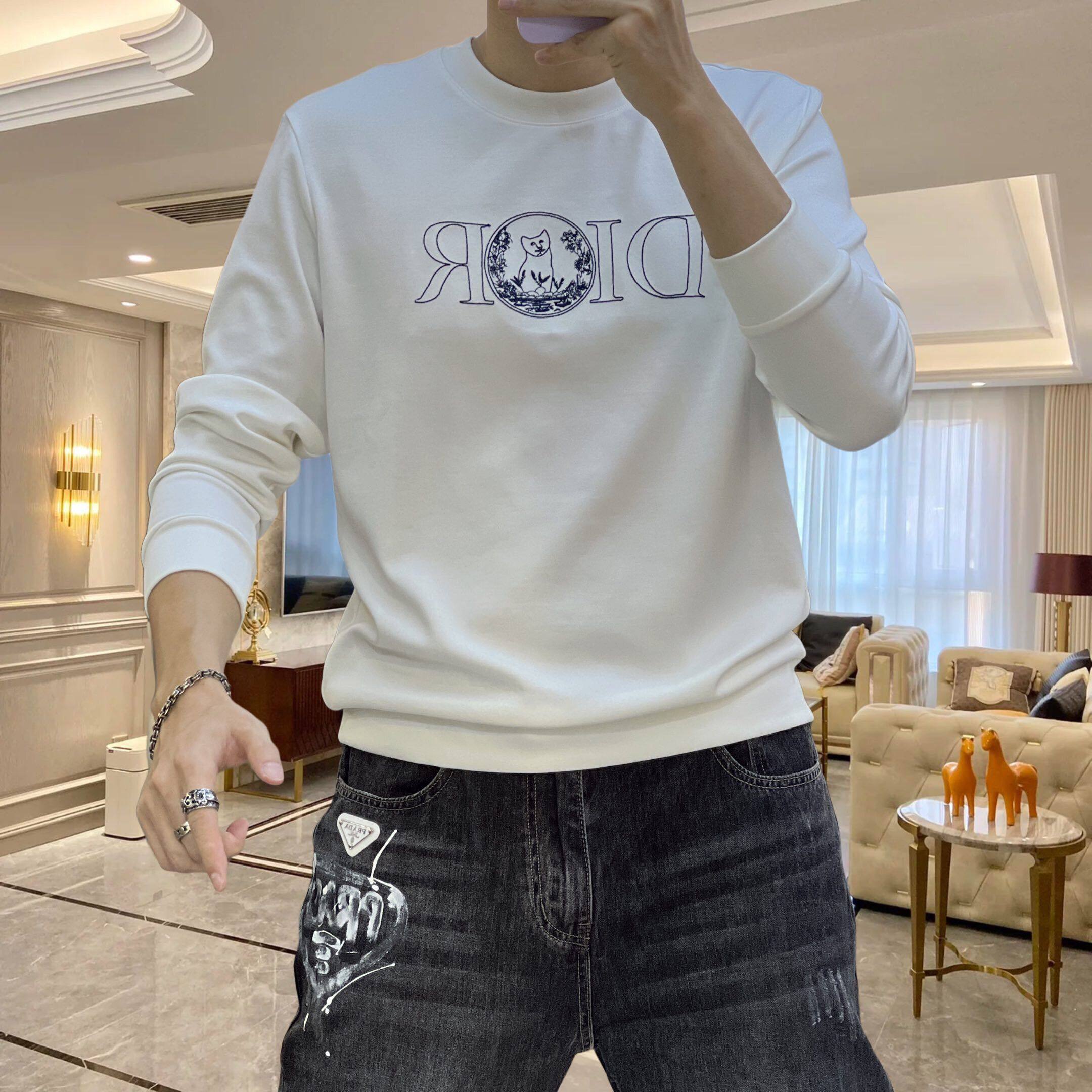 轻奢潮牌长袖青年美杜莎刺绣卫衣男圆领修身打底衫2025秋季新款潮