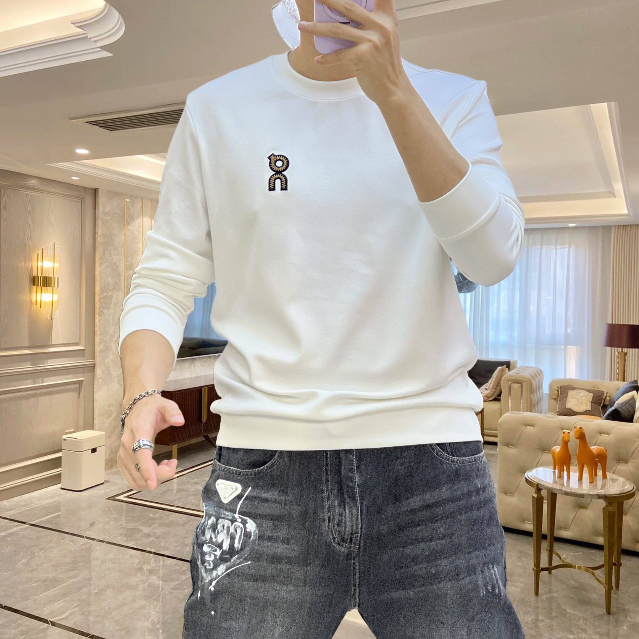 轻奢潮牌长袖青年美杜莎刺绣卫衣男圆领修身打底衫2025秋季新款潮