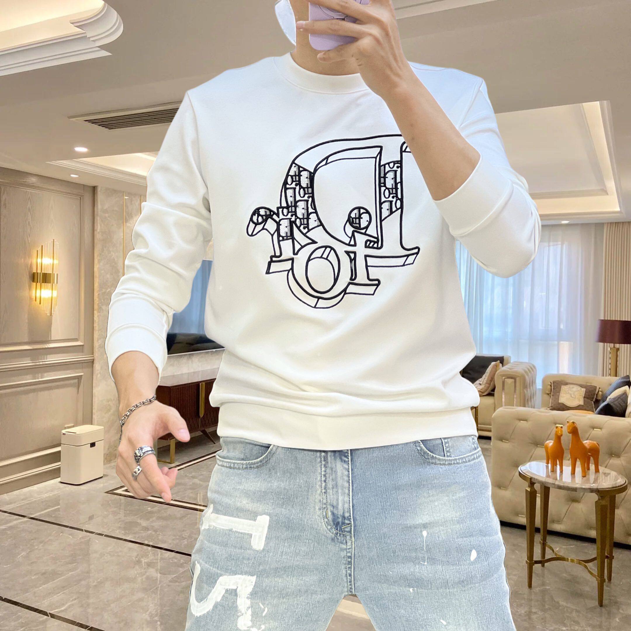 轻奢潮牌长袖青年美杜莎刺绣卫衣男圆领修身打底衫2025秋季新款潮