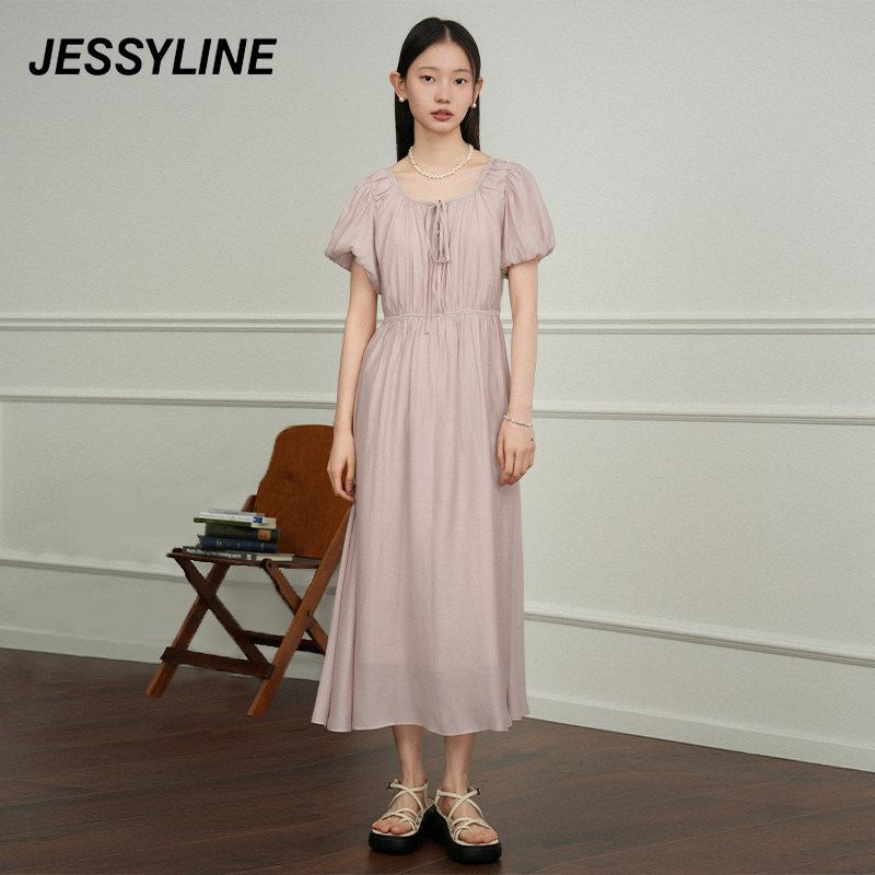jessyline2025夏季新款 杰茜莱气质粉色减龄小清新收腰显瘦连衣裙