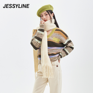 杰茜莱撞色v领针织开衫 jessyline冬季 女装 344204369 专柜新款 女