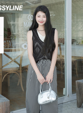 jessyline2026夏季新款 杰茜莱黑色短款假两件针织背心女打底上衣