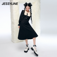 收腰连衣裙百搭小黑裙 杰茜莱时尚 jessyline 黑色中长款 2折特卖款