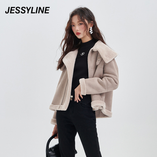 杰茜莱时尚 jessyline冬季 女装 343121141 专柜新款 加绒皮草外套女