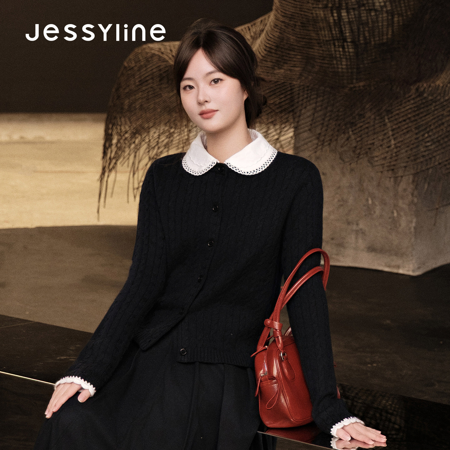 jessyline杰茜莱2026秋冬新款甜美淑女风针织开衫女温柔显瘦毛衣