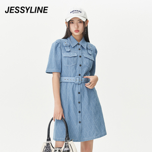 2折特卖款 jessyline夏女装 杰茜莱时尚牛仔衬衫连衣裙 325211366