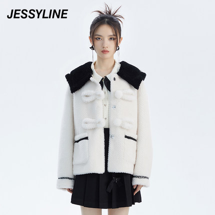 2折特卖款 jessyline女装冬季专柜新品 杰茜莱时尚羊羔毛绒外套女