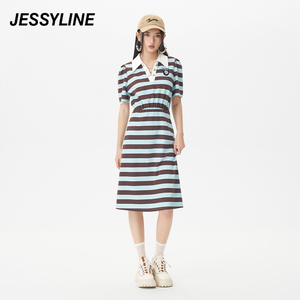 2折特卖款 jessyline夏女装 杰茜莱条纹修身显瘦连衣裙 324211417