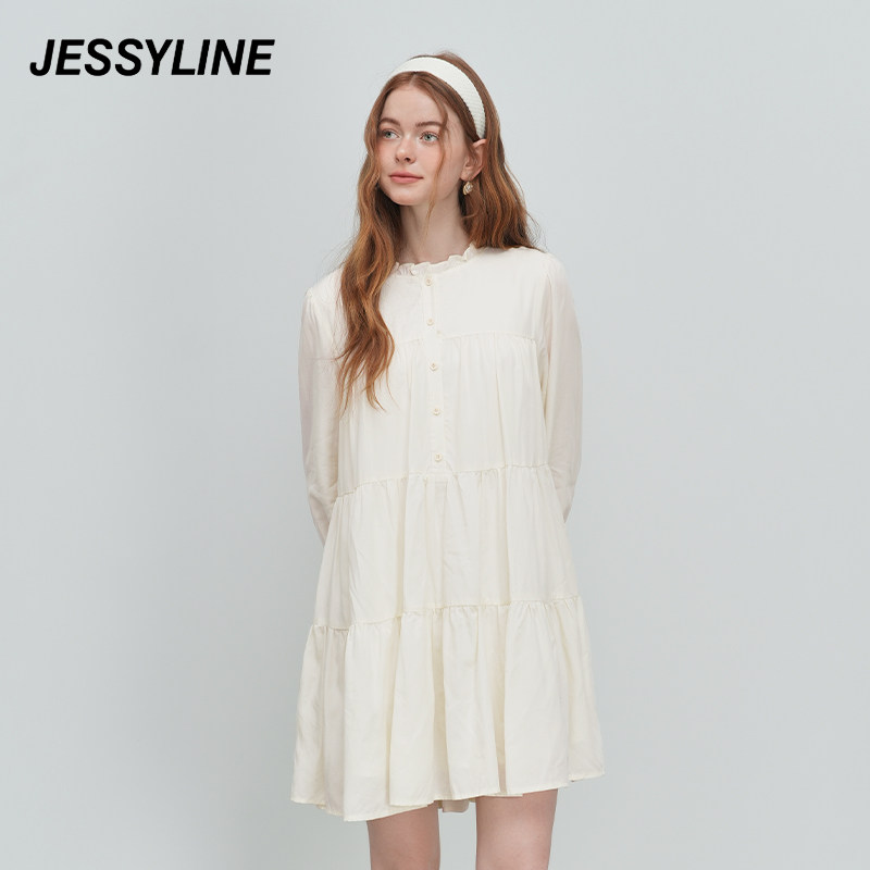 jessyline绝美春装新款 杰茜莱淡人穿搭小清新减龄显瘦a字连衣裙