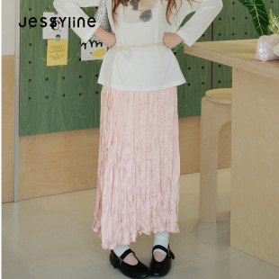 jessyline杰茜莱26新款法式高腰显瘦垂坠感温柔褶皱半身裙女秋裙