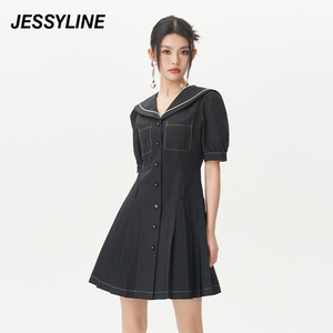 2折特卖款 jessyline夏女装 杰茜莱黑色修身衬衫连衣裙 323111453