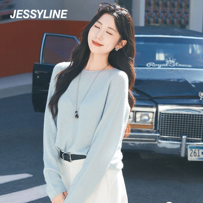 杰茜莱蓝色小清新减龄套头针织衫女春秋季新款宽松毛衣 jessyline