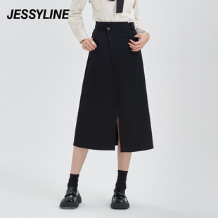 女装 杰茜莱黑色开叉a字半身裙 专柜新款 jessyline冬季 343212161