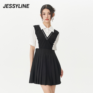 2折特卖款 jessyline夏女装 杰茜莱拼接假两件连衣裙女 324111393
