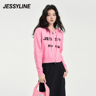 杰茜莱时尚字母百搭连帽短款针织开衫女春秋季新款毛衣 jessyline