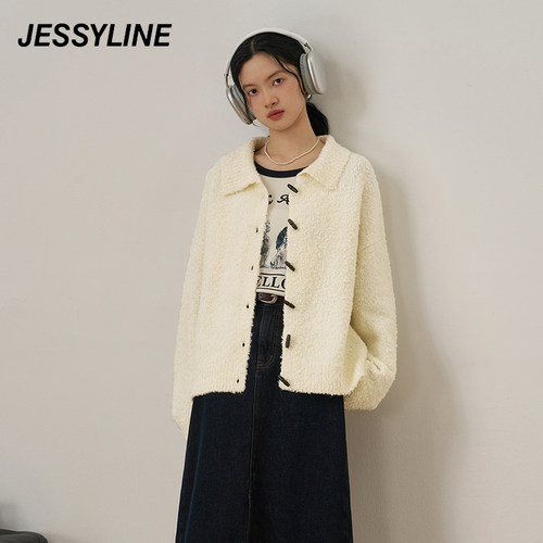 杰茜莱秋新款百搭针织开衫女毛衣