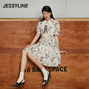 2折特卖款 jessyline杰茜莱夏季时尚印花修身高级感显瘦连衣裙女