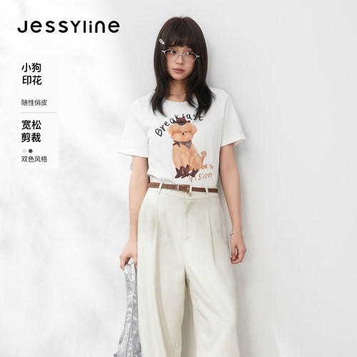 杰茜莱夏新款百搭卡通短袖T恤女