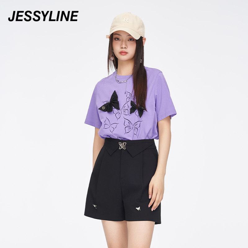 jessyline夏季专柜新款女装杰茜莱紫色蝴蝶印花T恤女 321101161-封面