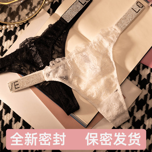 2026春夏新品欧美性感蕾丝丁字裤女高叉无痕内裤水钻字母轻奢健身