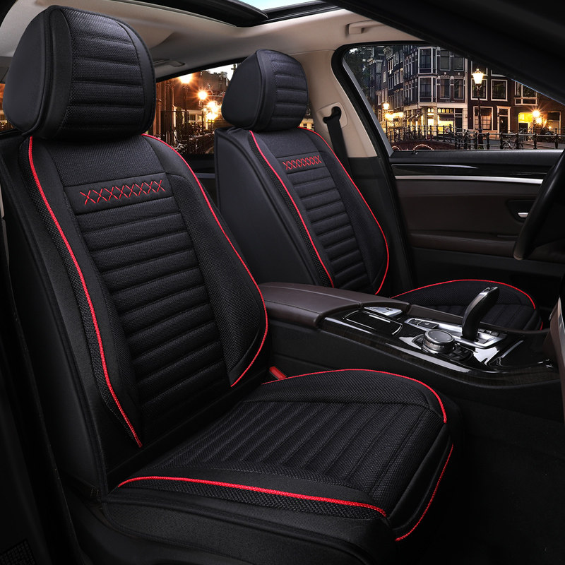 汽车坐垫四季通用亚麻布艺座椅套网红全包围座套速腾逍客捷达座垫
