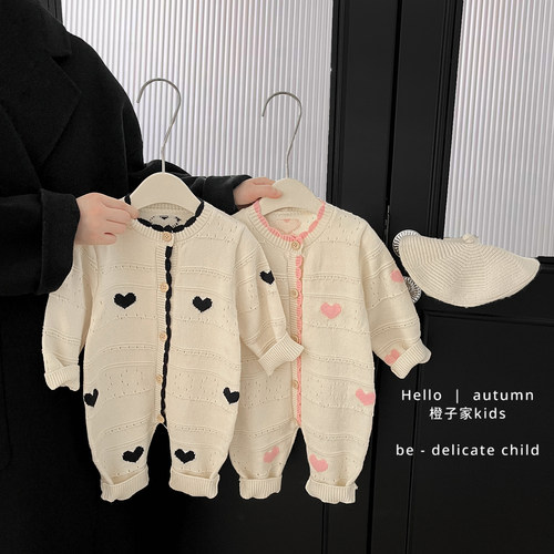 女童春秋装长袖针织毛衣休闲爬服