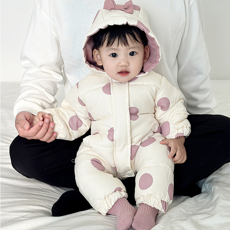 婴幼儿冬季衣服女童连体衣加厚圆点哈衣洋气女宝宝宝保暖爬服外出,童装/婴儿装/亲子装,连身衣/爬服/哈衣,淘宝优惠券,粉丝福利购,淘宝优惠卷
