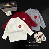 休闲针织衫 男童冬季 洋气刺绣麻花毛衣女宝宝韩版 婴儿加厚保暖上衣