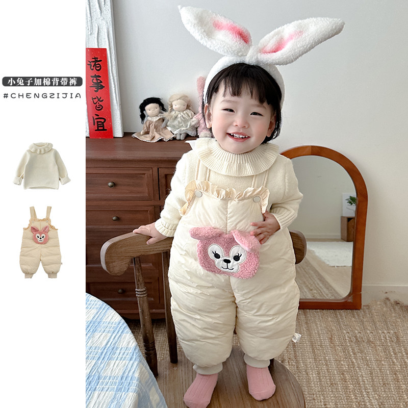 超萌宝宝冬季背带裤套装洋气小女孩百搭打底毛衣婴儿卡通动物棉裤,童装/婴儿装/亲子装,套装,淘宝优惠券,粉丝福利购,淘宝优惠卷