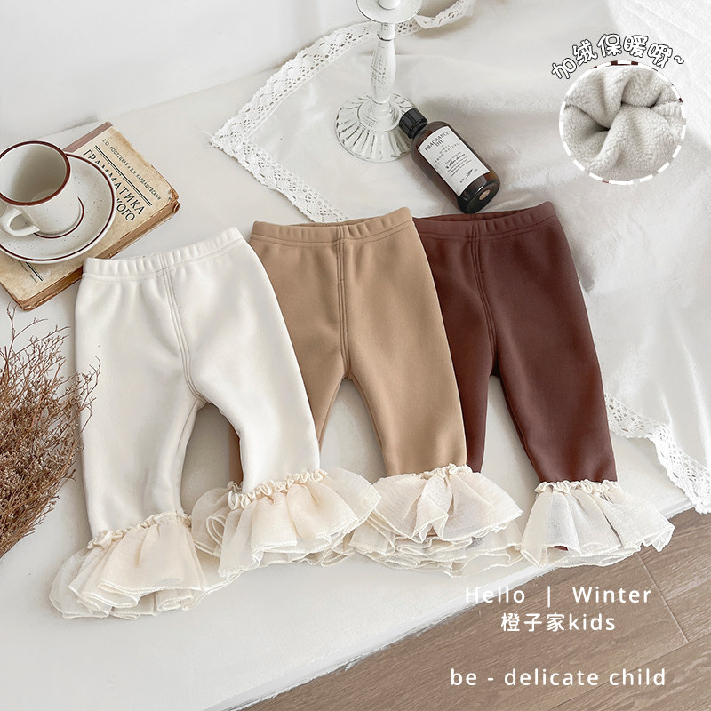 女童冬季加绒打底裤洋气宝宝蕾丝花边裤脚加厚喇叭裤婴儿保暖裤子,童装/婴儿装/亲子装,裤子,淘宝优惠券,粉丝福利购,淘宝优惠卷