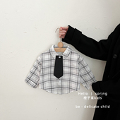 衬衣婴儿时尚 男宝宝韩系长袖 休闲上衣 洋气格纹翻领衬衫 男童春秋款